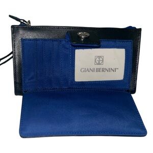 GIANI BERNINI Black & Blue Leather Framed Indexer Wallet Clutch